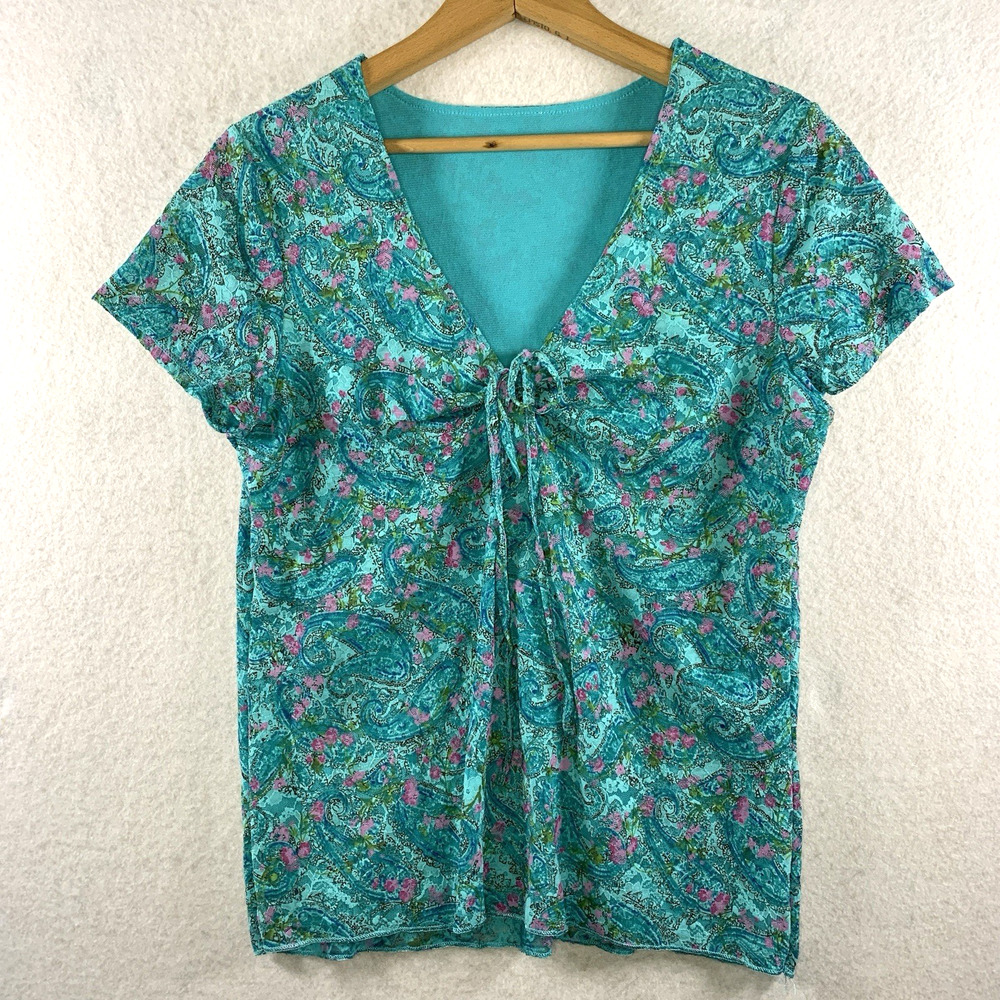 Womens Sheer Mesh Ditsy Floral Top Y2K Cottage Colorful Garden Feminine‎ Bow